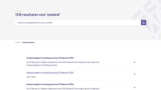 Zoekresultatenpagina voor &#039;zeeland&#039; met 1316 resultaten op de site van ZRUD, inclusief informatie over inbeslagname.